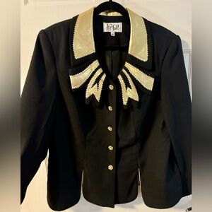 VTG Baroque Gold Metallic Cut Out Black 80’s Blazer Jacket Fancy Glam JP Fall